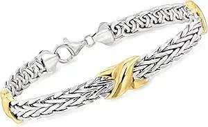 Ross-Simons Two-Tone Sterling Silver Wheat-Link X Station Bracelet