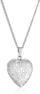 Amazon Essentials 14k Engraved Flowers Heart Locket Necklace, 18"