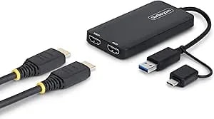 Startech.Com Dual Monitor Adapter For m1/m2/m3/m4 Macos Systems, Windows, Chromeos. Thunderbolt, Usb 3.0 Or Usb-C Hdmi Splitter Extended Display, 4k30 Output 1 & 1080p Output 2, (107b-Usb-Hdmi-2)