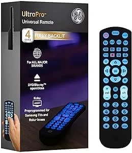 Ge Backlit Universal Remote Control For Samsung, Vizio, Lg, Sony, Sharp, Roku, Apple Tv, Rca, Panasonic, Smart Tv, Streaming Players, Blu-Ray, Dvd, 4-Device, Black, 40081 Black, Backlit