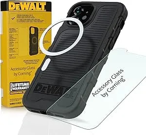 Dewalt Heavy Duty Phone Case/Screen Protector Kit, Magnetic Case For Iphone 13 Pro Max, Tempered Glass Screen Protector Included, Magsafe Compatible, Protective Impact & Scratch Resistant, Black