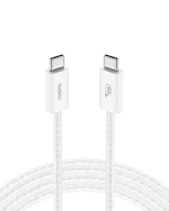 Belkin Usb C To Usb C Cable, 6.6ft, 60w - Type C Charger, Iphone Charger Cord, Soft, Braided, Flexible For Iphone 17, Galaxy s25, Pixel 10, Airpods, Ipad Pro, Tablet & More, Travel Essentials - White