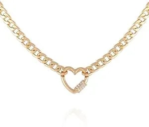 Guess Goldtone Chain Link Necklace With Pave Heart Charm