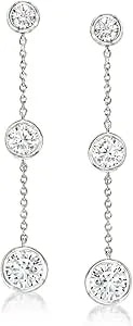 Ross-Simons 2.00 Ct. T.W. Bezel-Set Cz Linear Drop Earrings In Sterling Silver
