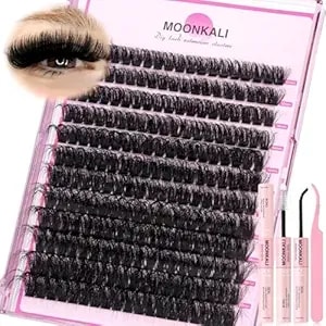 Moonkali 100d Lash Clusters Kit 12-20mm D Curly Wispy Eyelash Clusters - Thick Eyelash Clusters, Lash Bond And Seal Included, Lash Tweezers Included, Waterproof, Fluff Lash Extension