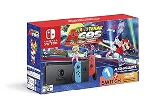 Nintendo Switch System Console , Neon Blue & Neon Red With Mario Tennis Aces & 1-2-Switch (Renewed)