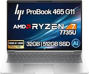 Hp Probook 465 460 g11 Business Laptop 16” Fhd+ Display, Amd Ryzen 7 7735u, 32gb ddr5 Ram, 512gb Nvme, Wi-Fi 6e, Rj-45, Webcam, Backlit Keyboard, Win 11 Pro - Pike Silver Aluminum