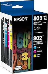 Epson 802 Durabrite Ultra Ink High Capacity Black & Standard Color Cartridge Combo Pack (T802XL-BCS) Works With Workforce Pro WF-4720, 4730, 4734, 4740