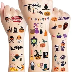 360pcs Halloween Temporary Tattoos For Kids, Halloween Face Fake Tattoo Body Stickers Decorations, Face Makeup Assorted Prizes Goody Bag Stuffers Party Favors Supplies Decor Pumpkin Witch Skull Adult