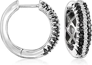 Ross-Simons 0.50 Ct. T.W. Black And White Diamond Huggie Hoop Earrings In Sterling Silver