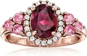 Ross-Simons 1.30 Carat Rhodolite Garnet And .10 Ct. T.W. Pink Tourmaline Ring With .20 Ct. T.W. White Zircon In 18kt Rose Gold Over Sterling