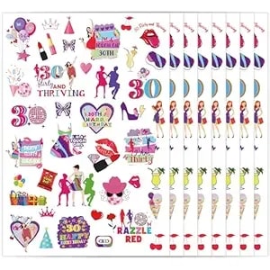 Thirty Flirty And Thriving Temporary Tattoos - 200+ 30th Birthday Tattoo Decorations, 30 Flirty And Thriving Party Favor Supplies, Stickers For Women(8 Sheet)