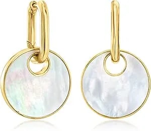 Ross-Simons Mother-Of-Pearl And Onyx Reversible Hoop Drop Earrings In 18kt Gold Over Sterling