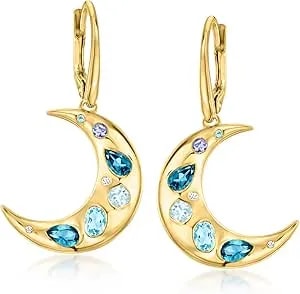 Ross-Simons 1.89 Ct. T.W. Multi-Gemstone Moon Drop Earrings With Lab-Grown Diamonds In 18kt Gold Over Sterling