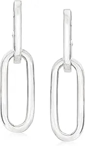Ross-Simons Italian Sterling Silver Paper Clip Link Hoop Drop Earrings