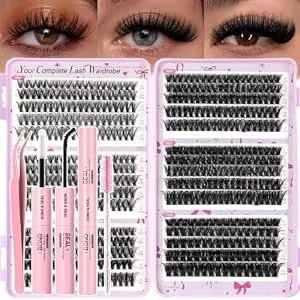 Popup Lash Clusters Kit 580pcs Cluster Eyelash Extensions With Lash Bond Seal,Tweezers,Brush For Beginners Fluffy Wispy Individual Lash Extension D Curl (30d+40d+50d+60d+80d+100d)