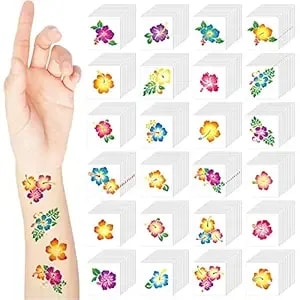Nosiny 240 Pcs Hibiscus Glitter Tattoos Hawaiian Temporary Tattoos Flower Luau Stickers Summer Decal Stickers Tropical For Women Men Body Face Hawaiian Themed Party