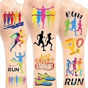 144 Pcs Running Temporary Tattoos Stickers, Running Marathon Sport Party Favors Supplies Birthday Party Decorations Gifts For Runners, 24 Sheets