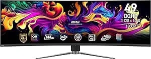 Msi Mpg 491cqp Qd-Oled, 49 Curved Oled Gaming Monitor, 5120 X 1440 (Dqhd), Oled 0.03ms Response Time, 144hz, True Black Hdr 400, Hdmi, Dp Port, Usb Type C, Tilt, Height (Renewed)