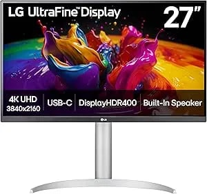 LG 27UP850K-W 27-Inch Ultrafine 4K UHD (3840 X 2160) IPS Computer Monitor, 60Hz, 5ms, Displayhdr 400, Built-In Speaker, HDMI, Displayport, USB Type-C 90W PD, Tilt/Height/Pivot Adjustable Stand, White