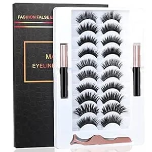 Upgrade 3d Natural Magnetic Eyelashes,Lightweight Magnetic Eyeliner And Eyelashes Kit, 2 Magnetic Eyeliners- No Glue Needed (10 Pairs)