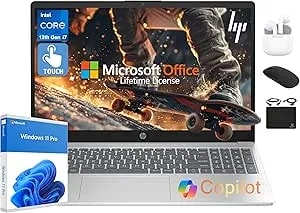 Hp 2025 Flagship 15.6" Fhd Touchscreen Laptop, 10-Core Intel i7 Processor, 16gb Ram, 1tb Storage (500gb Ssd + 500gb Ext), Iris Xe Graphic Wifi, Hubxcelaccessory, Win 11 Pro W/Lifetime Microsoft Office