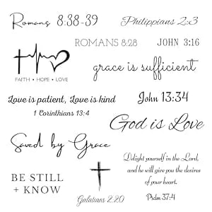 One Grace Love And Grace Christian Temporary Tattoos - Inspirational Scriptures Selections - Christian Motivational Bible Verse Words And Cross Tattoos