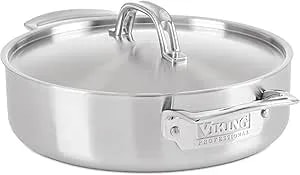 Viking 5-Ply Stainless Steel Casserole Pot With Lid, 3.4 Quart Cookware, Dishwasher And Oven Safe, Induction Ready, Satin Finish