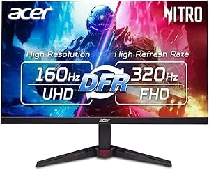 Acer Nitro 27” 4K UHD 3840 X 2160 Gaming IPS Monitor - AMD Freesync Premium - Up To 160Hz Refresh Rate With DFR To FHD 320Hz - Up To 0.5ms - 1 X Display Port 1.4 & 2 X HDMI 2.1 Ports - VG270K V4bmiipx