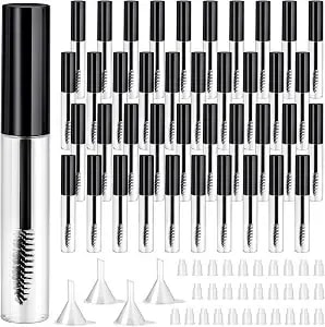 Maitys 40 Pieces 10 Ml Empty Mascara Tubes Eyelash Wand Refillable Clear Bottles Eyelash Cream Container Bottle With 4 Pieces Transparent Funnels Transferring Castor Oil For Diy Cosmetics (Black)