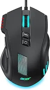 Acer Wired Gaming Mouse, 12,800 DPI RGB Ergonomic Computer Mouse With Optical Sensor, 8 Programmable Buttons, 12 Backlit Modes, Software For DIY Keybinds, Rapid Fire, USB Gaming Mice For Laptop, PC