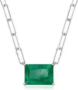 Ross-Simons 7.50 Carat Emerald Paper Clip Link Necklace In Sterling Silver. 18 Inches