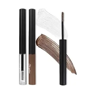 2 Pack Brow Gel & Tinted Brow Mascara, Waterproof Eyebrow Makeup, Clear Brow Setting Gel + Light Brown Tinted Brow Gel, 24h Wear For Natural Defined Brows All Skin Tones (01+02)