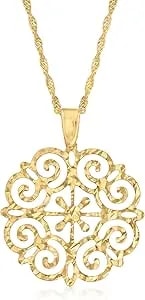 Ross-Simons Italian 18kt Gold Over Sterling Filigree Pendant Necklace