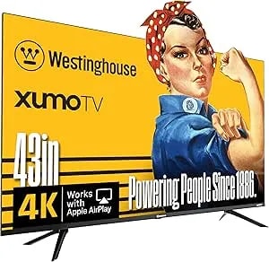 Westinghouse 43-Inch Smart Tv, 4k Uhd Xumo Tv W/ hdr10, Voice Remote, Dolby Vision, Dolby Atmos, Edgeless, Flat Screen Led Television W/Bluetooth, Apple Airplay, Wi-Fi & Mobile Connectivity