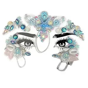 Mermaid Face Gems - Reusable Self-Adhesive Festival Makeup - Glitter Face Jewel Stickers For Cosplay Halloween Raves Parties