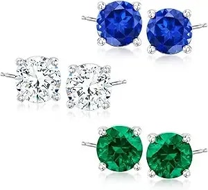 Ross-Simons 7.50 Ct. T.W. Simulated Multi-Gemstone Jewelry Set: 3 Pairs Of Stud Earrings In Sterling Silver