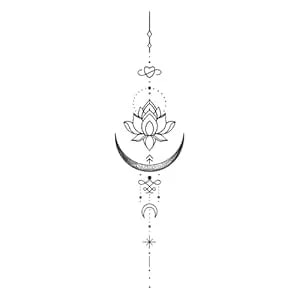 Lotus And Moon Temporary Tattoo – Minimalist Geometric Floral Design, Semi-Permanent Fake Tattoo For Arm, Spine, Or Ankle, Waterproof & Long-Lasting