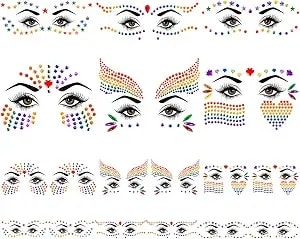 12 Sheets Rainbow Gay Pride Festival Face Gems,Pride Face Jewels - Gay Pride Face Eye Jewels Stickers,Self-Adhesive Face Gems Decoration Lgbt Makeup Face Jewels For Party Costume Makeup Decor