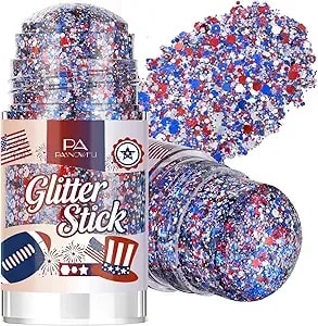 Red White Blue Hair Glitter Stick Hexagon, Sparkling Body Face Glitter For 4th Of July Usa Accessories, Long Lasting Hair Glitter Gel For Patriotic Events Independence Day Decor & Festival