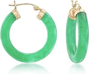 Ross-Simons Jade Hoop Earrings With 14kt Yellow Gold