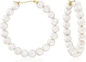 Ross-Simons 6-7mm Cultured Pearl Hoop Earrings In 14kt Yellow Gold
