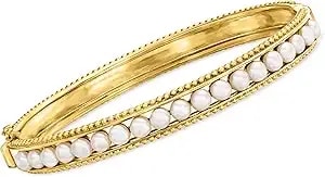 Ross-Simons 3.5-4mm Cultured Pearl Bangle Bracelet In 18kt Gold Over Sterling