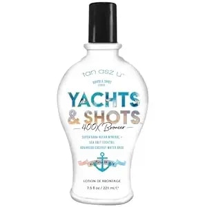Tan Asz U Yachts & Shots Tanning Lotion, 400x Double Shot Bronzer, Super Dark Ocean Mineral & Sea Salt Cocktail Tanning Lotion With Advanced Coconut Water Base, 7.5 Fl Oz