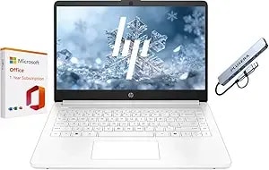 Hp 14" Business Laptop, 1-Year Office 365 With Copilot Ai, 16gb Ram 576gb Storage (64gb Ssd+512gb Sd Card), Dual-Core Intel Processor, Windows 11, Plusera 8-In-1 Hub Included, Snowflake White