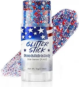 Red White Blue Sparkle Patriotic Glitter Stick - Face Hair Body Glitter, Waterproof, 4th Of July 250th Independence Day Usa Flag Makeup, Soccer World Cup, Memorial Veterans President'S Day