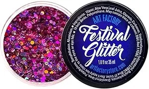 Art Factory Diva Pink Chunky Body Glitter Gel – Holographic & Matte Cosmetic Glitter For Face, Hair & Body – Festival Rave Makeup, Long Wear Hair Glitter Paint, Bold Pink Party Accessories For Women