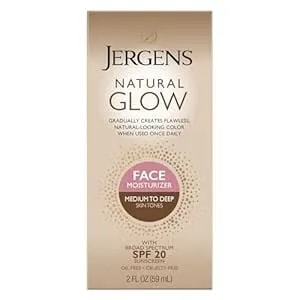 Jergens Natural Glow Self Tanner Face Moisturizer With Spf 20 Facial Sunscreen, Medium To Deep Skin Tone, Sunless Tanning, Oil Free, Broad Spectrum Protection Uva And Uvb, 2 Oz (Packaging May Vary)