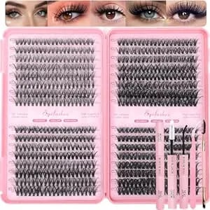 Lash Clusters Kit, 640 Pcs Eyelashes Clusters Extensions Kit 9-16mm Individual Lashes D Curl Fluffy Wispy False Eyelashes Thin Band With Bond Seal Tweezers Brush Diy (30d+40d+50d+60d Kit 9-16mm)