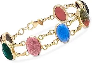 Ross-Simons Multi-Gemstone Scarab Bracelet In 18kt Gold Over Sterling